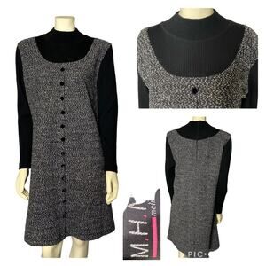 Vintage M.H.M. Melissa Harper knit black & grey dress size medium